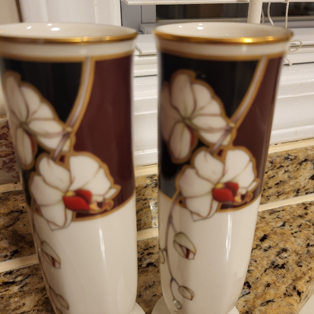 Set Of 2 Noritake Japan Midnight Orchid 7 Inch Vases - Picture 10 of 11